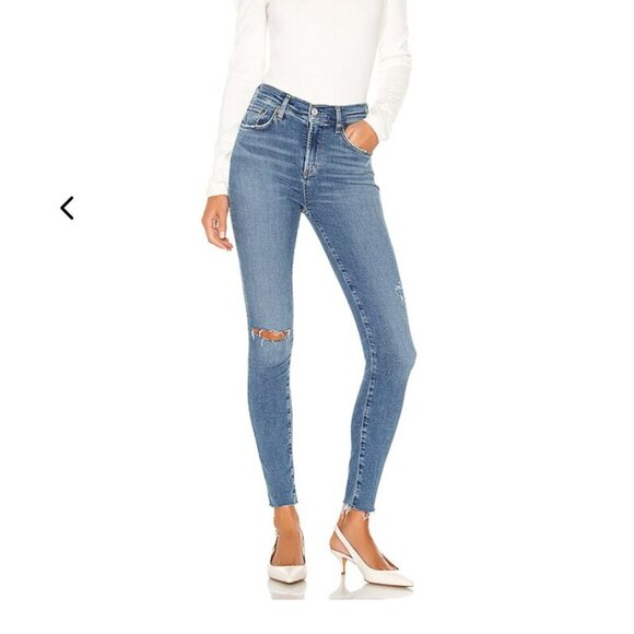 Agolde Jeans Sophie High Rise Skinny Denim Jean Raw Hem Distressed Blue Size 27 - Picture 1 of 10